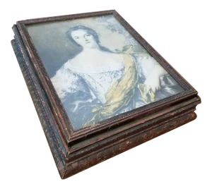 Antique Jewelry Box With Framed Portrait Top