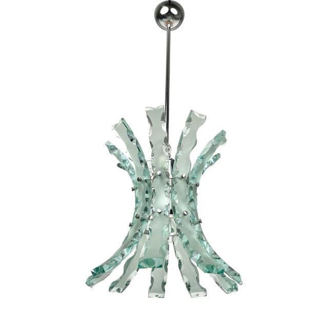 Art Glass & Steel Pendant Light by 04 Zero Quattro for Fontana Arte, Italy, 1970s For Sale