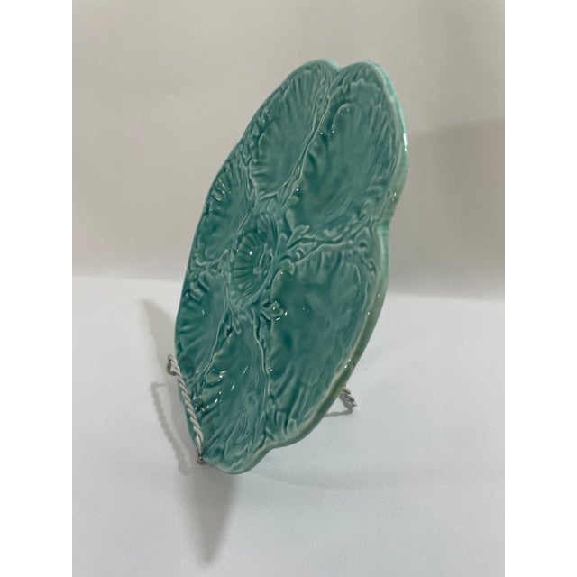 Ceramic 1940s French Gien Turquoise Majolica Oyster Plate For Sale - Image 7 of 14