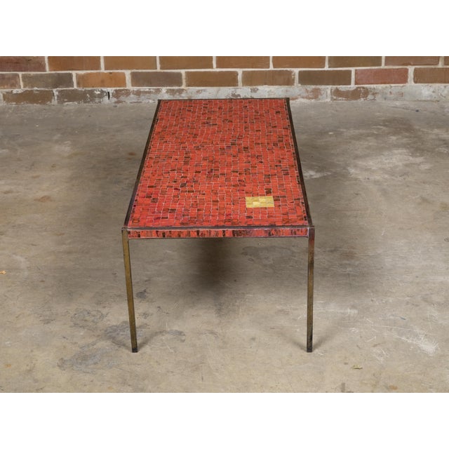 Mid 20th Century Midcentury Italian Mosaic Table with Iron Base and Red Glass Tile Style Top For Sale - Image 5 of 12