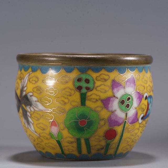 Vintage Cloisonné Enamel Bowl With Lotus and Duck Motif For Sale - Image 4 of 9