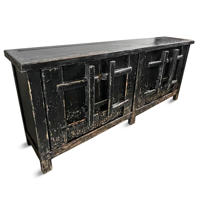 Vintage Black Elm Worn Sideboard Credenza For Sale - Image 4 of 6