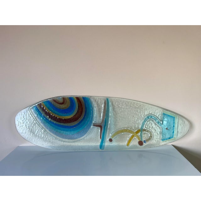 Available for sale this stunning Vintage art glass surf board sculpture. Unsigned. C,1990's. Measures" 51.5" w x 16.0" h x...