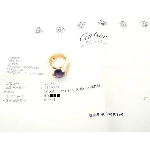 Cartier Tankissi 18k Yellow Gold Diamond Large Amethyst Ring Paper, size 6 For Sale In Philadelphia - Image 6 of 10