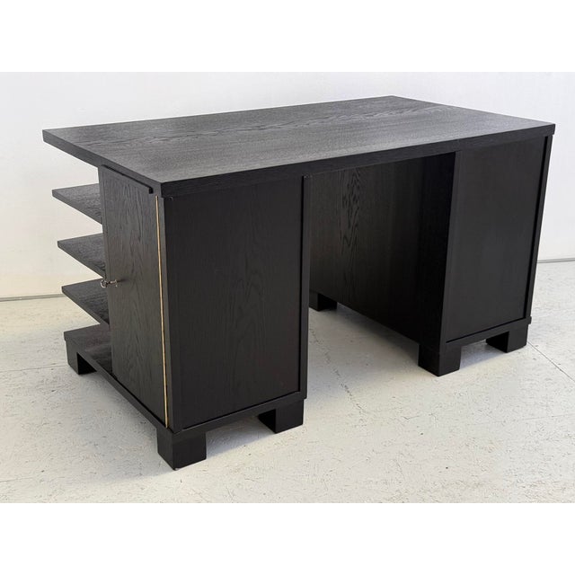 Wood Vintage Art Deco Oak Black Desk, 1930s For Sale - Image 7 of 9