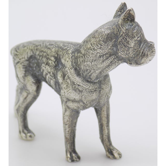 Mid-Century Modern Vintage Italian Handmade Genuine Silver Detailed Boxer Dog Large and Heavy Rare Solid Figurine For Sale - Image 3 of 11
