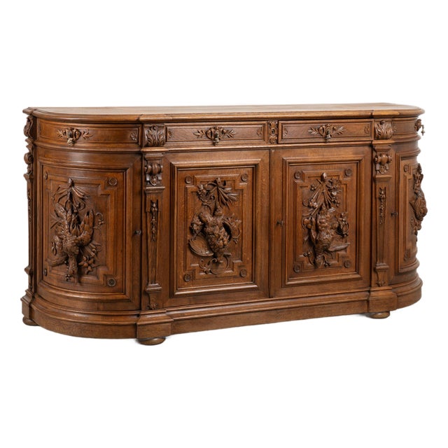 19th Century French Oak Carved Large Buffet Sideboard For Sale