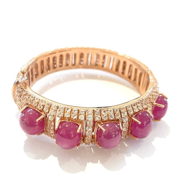 Red Bochic “Capri” Vintage Multi Ruby & Topaz Bracelet Set In 18K Gold & Silver For Sale - Image 8 of 10