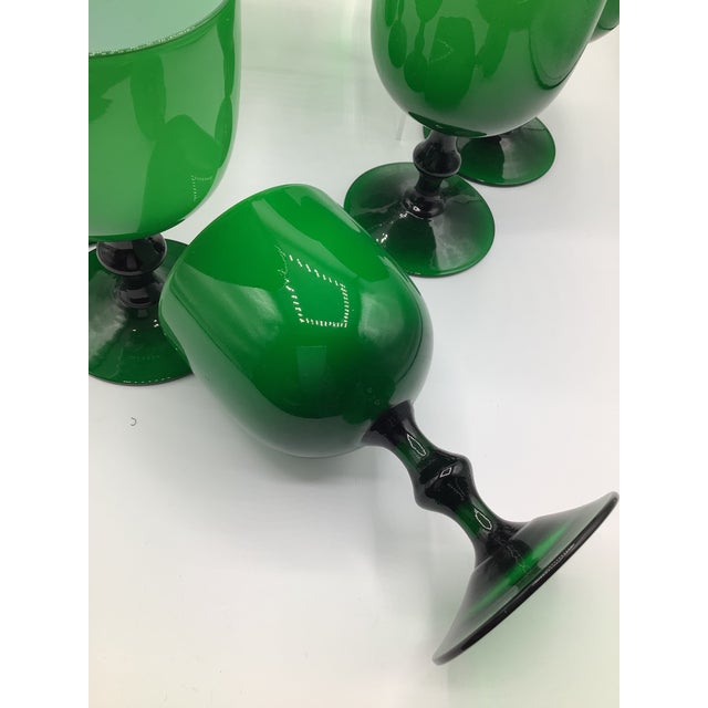 Carlo Moretti Vintage Carlo Moretti Italy Green White Cased Glass Wine Water Glasses - Set of 8 For Sale - Image 4 of 7
