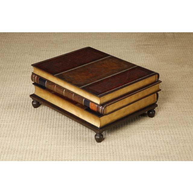 Maitland Smith Embossed Leather Stacked Books Trompe-l'œil Coffee Table, Signed For Sale - Image 9 of 12