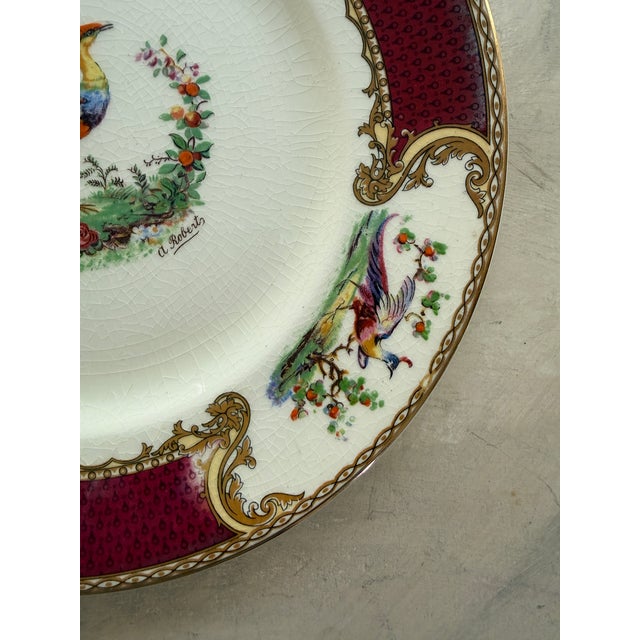 Burgundy 1940s Myott Chelsea Bird Dinner Plates Made in England Burgundy Transferware - Set of Eleven (11) 9 Inch For Sale - Image 8 of 12