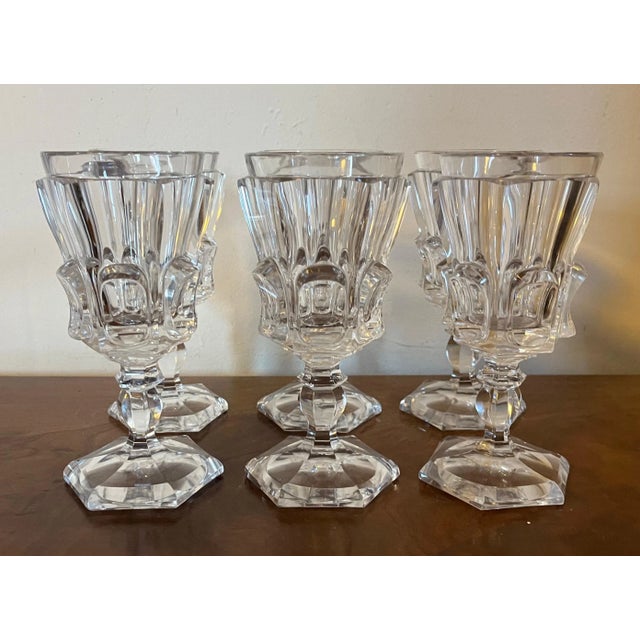 19th Century Antique 19th Century American Classical Flint Crystal Raised Panel Wine Glasses- Set of 6 For Sale - Image 5 of 13