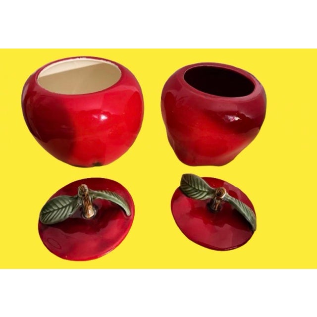 Hollywood Regency 1970s California Ceramic Apples Shaped Storage Canisters - A Pair For Sale - Image 4 of 9