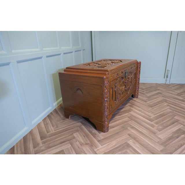 Art Deco Carved Camphor Wood Chest, 1920s For Sale - Image 4 of 10