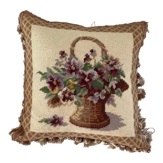 Vintage Needlepoint Pillow With Tassel Trim For Sale