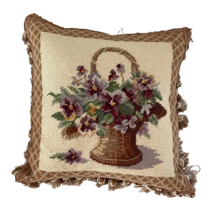 Vintage Needlepoint Pillow With Tassel Trim