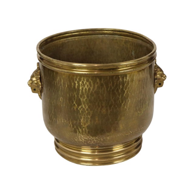 Large Hammered Brass Jardinière Planter with Lion Heads For Sale - Image 10 of 16