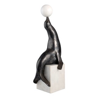 Marcel-André Bouraine, Sealion Sculpture, 1920s, Metal on Marble Base For Sale