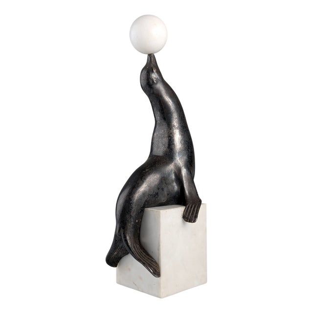 Marcel-André Bouraine, Sealion Sculpture, 1920s, Metal on Marble Base For Sale