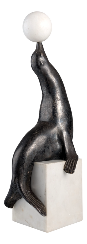Marcel-André Bouraine, Sealion Sculpture, 1920s, Metal on Marble Base