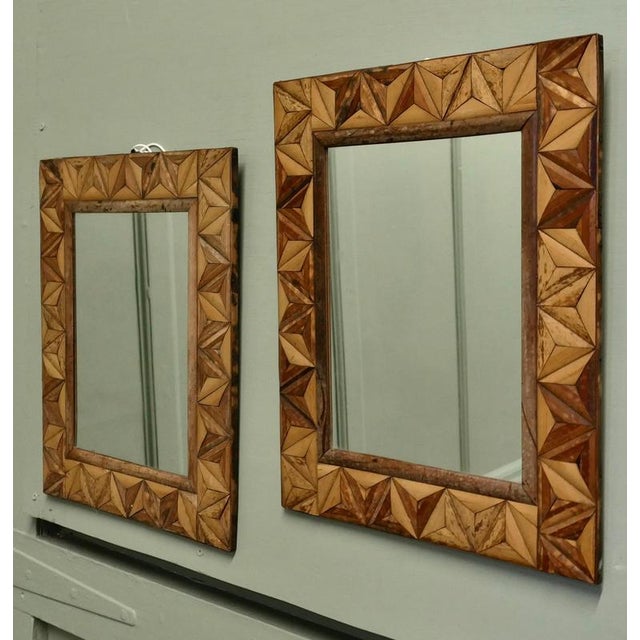 Art Deco Bamboo Inlaid Mirrors, 1930, Set of 2 For Sale - Image 3 of 7