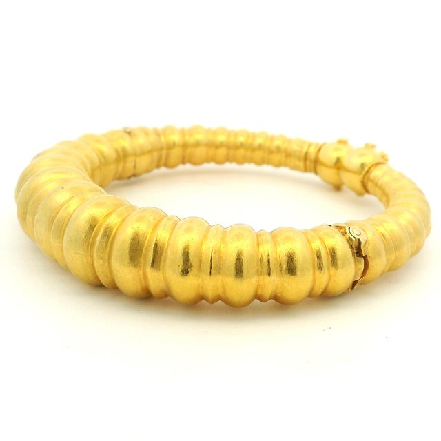 1970s Ilias Lalaounis 1970s 22k Gold Neolithic Revival Ribbed Bracelet For Sale - Image 5 of 15
