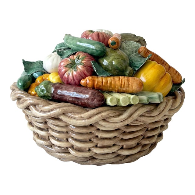 Vintage Italian Ceramic Fruit and Vegetable Basket Centerpiece For Sale