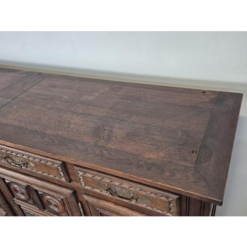 Low Sideboard with Four Doors in Oak Carved with Rosettes For Sale - Image 6 of 13