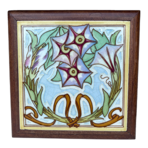 Art Nouveau Majolica Morning Glory Trivet Circa 1900