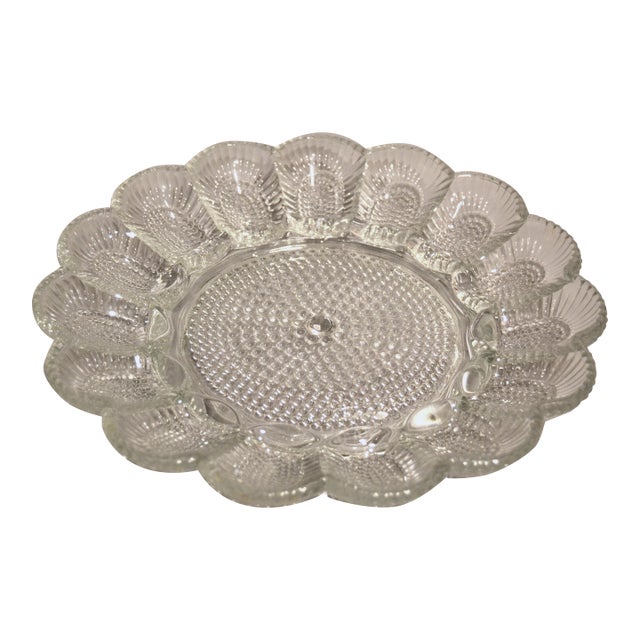 1950s Vintage Hobnail Clear Indiana Glass Egg Plate Divided Relish Tray Glass Oyster Platter For Sale