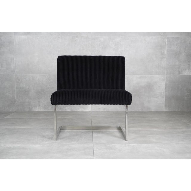 Postmodern Chrome and Black Corduroy Cantilever Lounge Chairs, 1970s, Set of 2 For Sale - Image 6 of 12