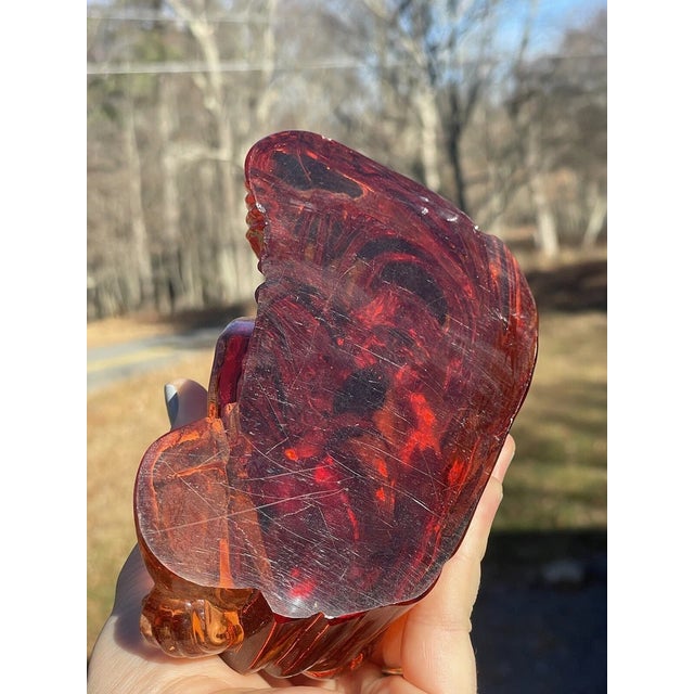 Amber Rare Large Cambridge Amber Glass Buddha Bookend Figurine Art Deco Antique For Sale - Image 8 of 12