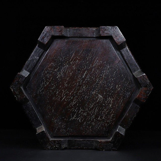 Brown Late 20th Century Hexagonal Wood Tray With Mother-of-Pearl Bird and Floral Inlay For Sale - Image 8 of 10