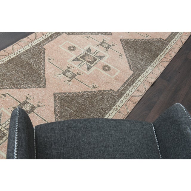 1970s Turkish Oushak Handmade Wool Cotton Brown Runner Rug For Sale - Image 4 of 11