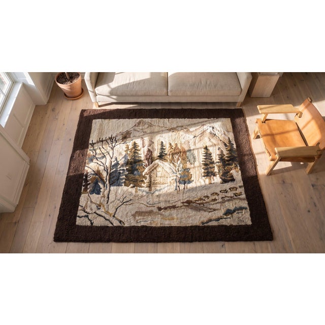 Textile 1930s Multicolor Scene Pictorial Antique American Hooked Rug 2'4" X 3'0" Handknotted Wool Carpet For Sale - Image 7 of 9