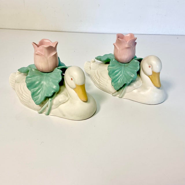 1970s Vintage Fitz & Floyd Coastal Americana Duck & Tulip Candleholders - A Pair For Sale - Image 14 of 15