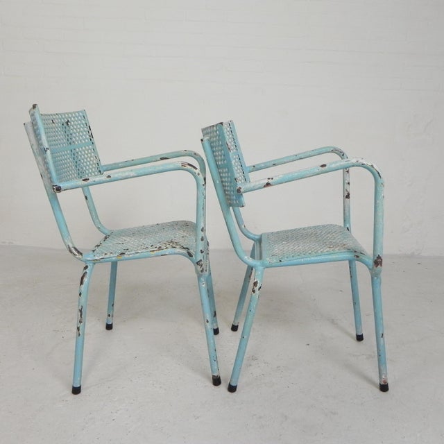 Industrial Steel Garden Chairs with Armrests, 1950s, Set of 2 For Sale - Image 9 of 18