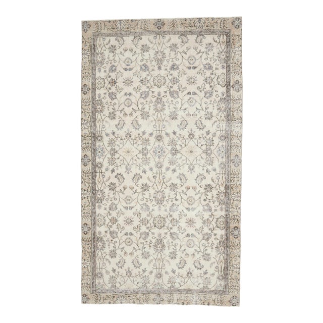 Vintage Turkish Oushak Handmade Wool Cotton Beige Area Rug For Sale