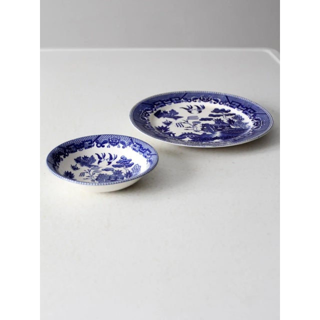 Early 20th Century Vintage Japanese Blue Willow Ware Plate and Bowl Set of 2 For Sale - Image 5 of 12