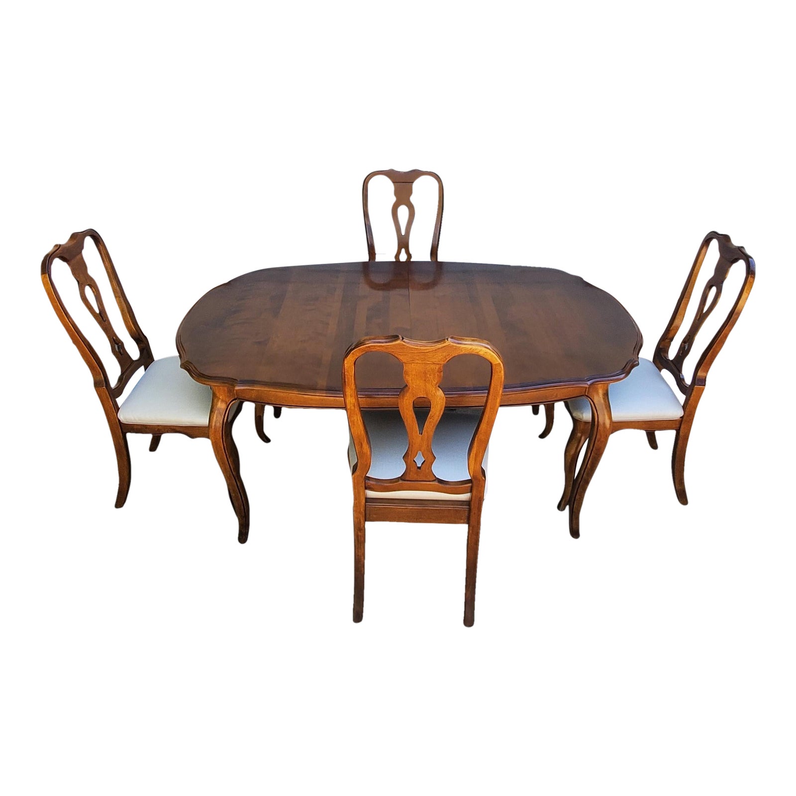 Vintage 1996 Ethan Allen Country French Dining Set Table, 4 Chairs, and 2 Leaves Set of 7
