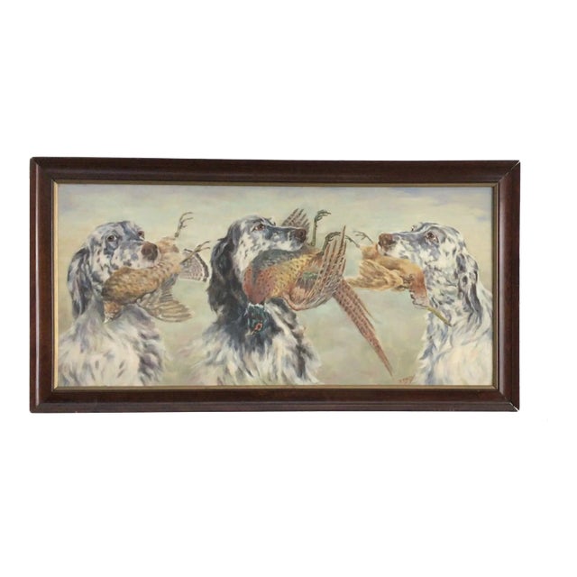 Mid-Century Birddog With Quail Oil Painting Signed/Dated For Sale
