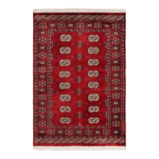 Southwestern Bokhara Red Blue Hand Knotted Rug For Sale