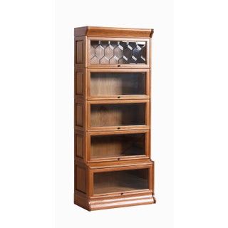 Mission Style Oak Barrister Bookcase 5 Stack-Leaded Glass - Micheal Cherry For Sale