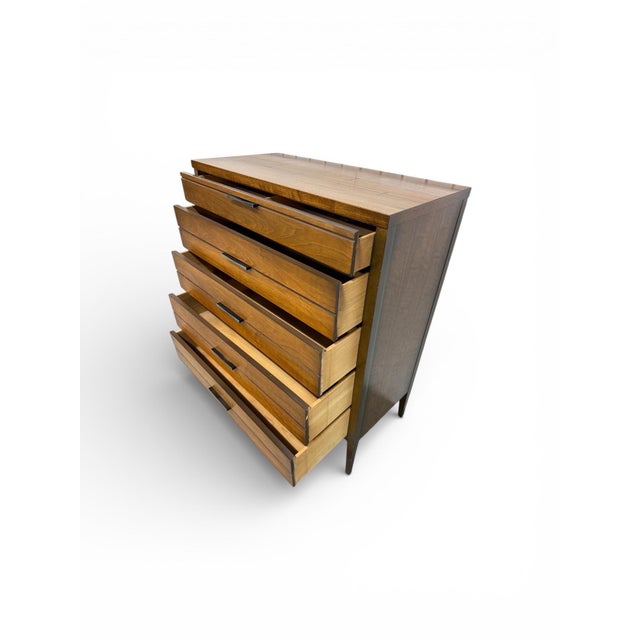 Wood Mid-Century Modern Lane Tuxedo Walnut High Chest For Sale - Image 7 of 8
