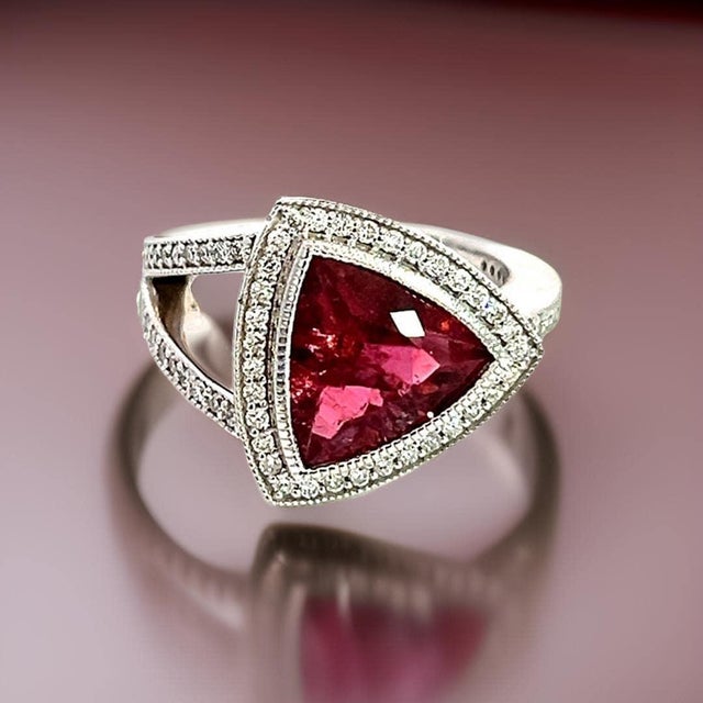 Natural Tourmaline Diamond Ring 7 14k W Gold 4.38 TCW Certified For Sale - Image 10 of 15