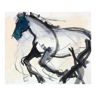 Blue Horse, Acrylic and Charcoal Sketch on 11 X 10" Paper For Sale