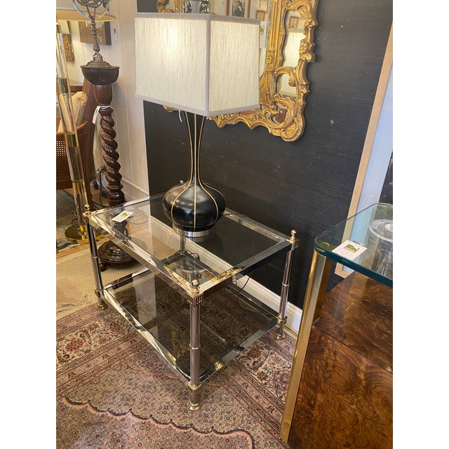 Modern Chrome Glass & Brass End Tables-a Pair For Sale - Image 9 of 11