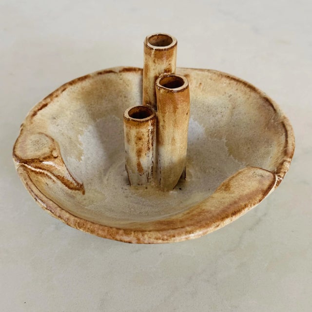 Mid-Century Modern Mid-Century Hand-Thrown and Sculpted Bud-Vase Ikebana in Lotus Design For Sale - Image 3 of 7