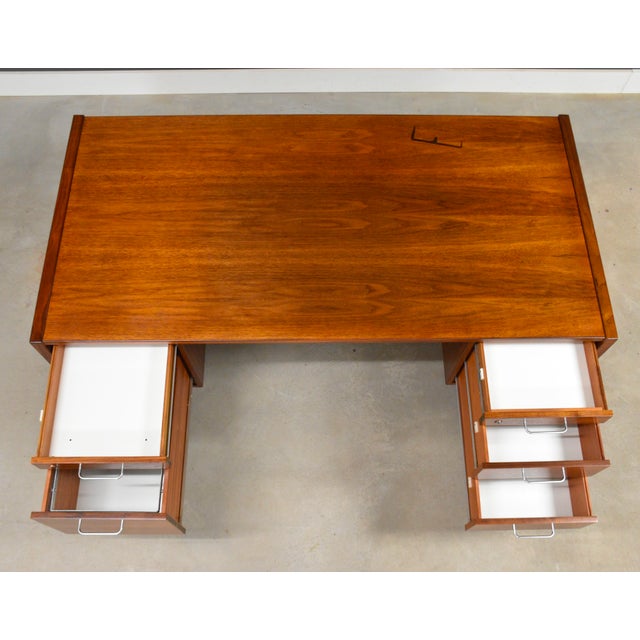 Refinished Modern Walnut Executive Desk by Jens Risom For Sale - Image 10 of 12