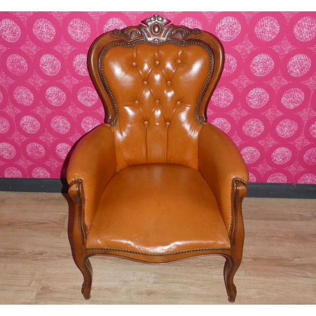 Chippendale Chesterfield Armchair in Caramel Leather, 1960s For Sale - Image 11 of 11